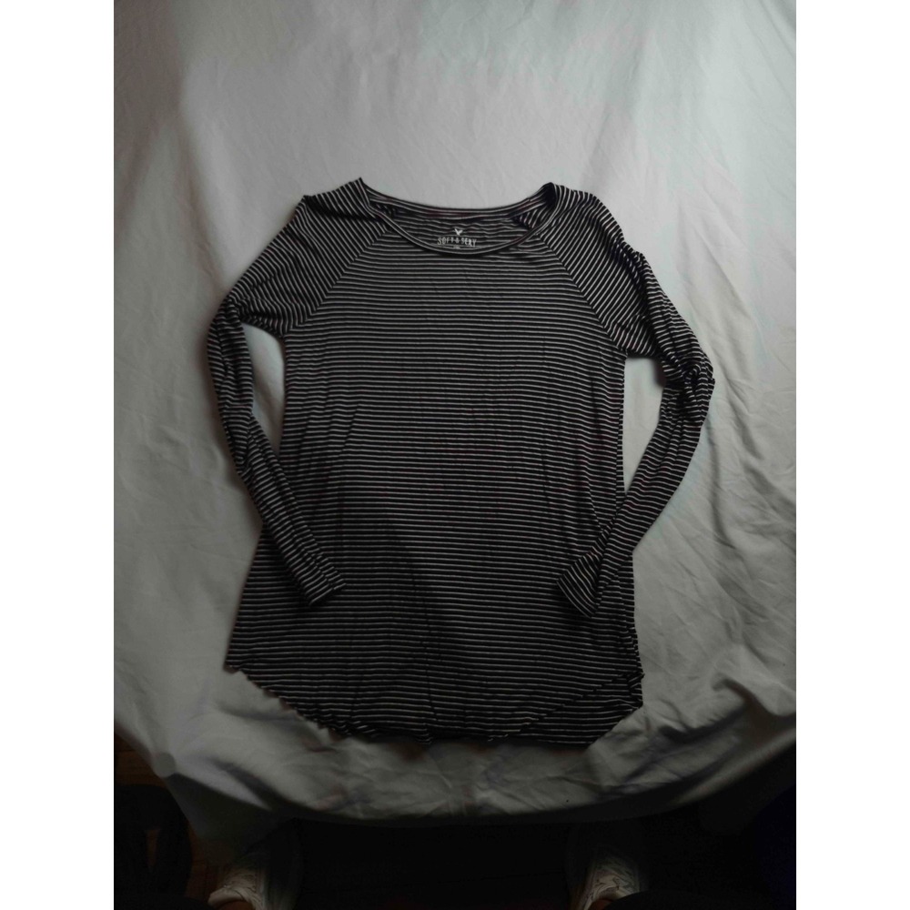 American Eagle Soft & Sexy T-Shirt Womens Small Black White Striped Long Sleeve